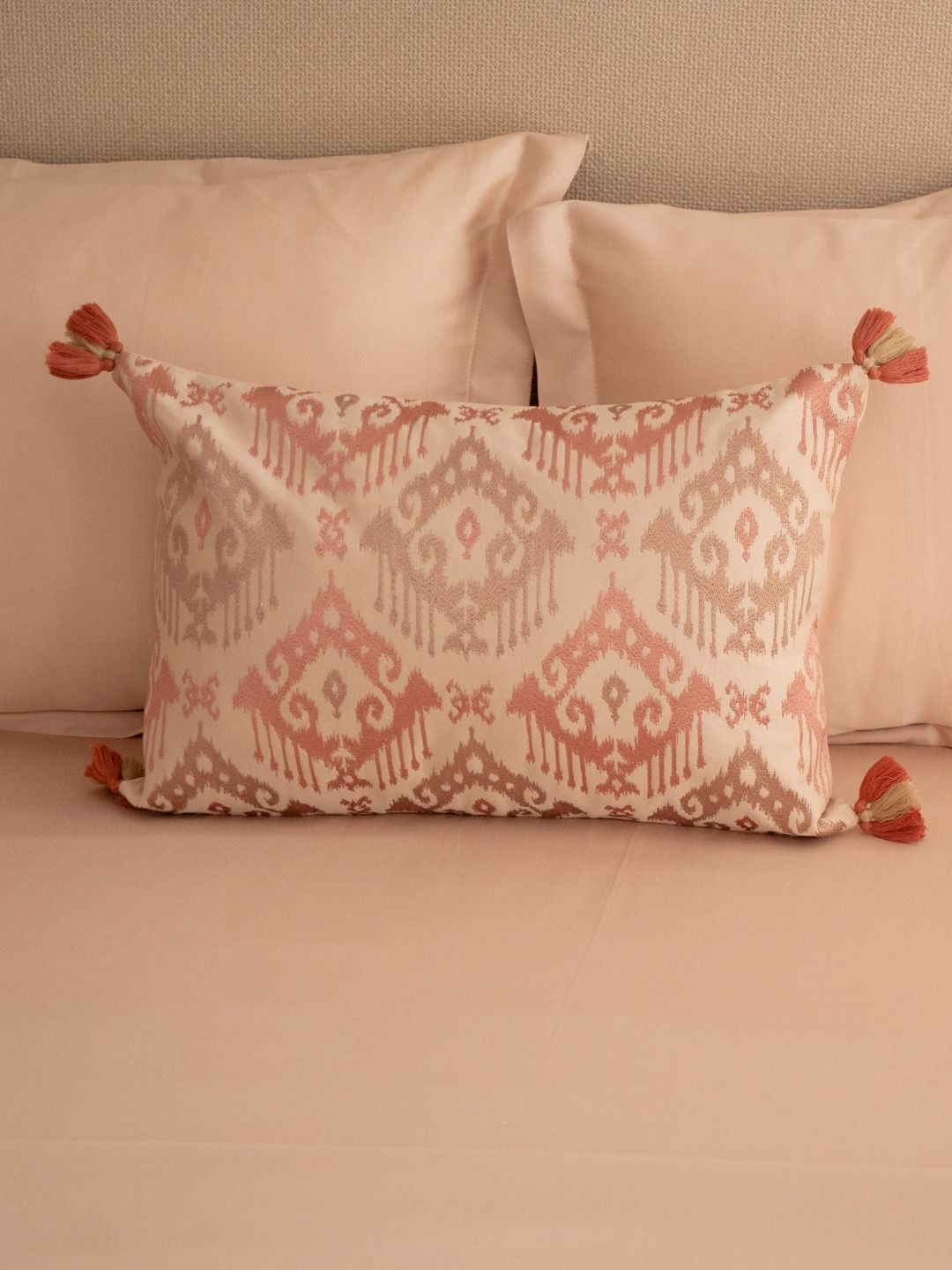 Full bed styled with buff treasure bedsheet set