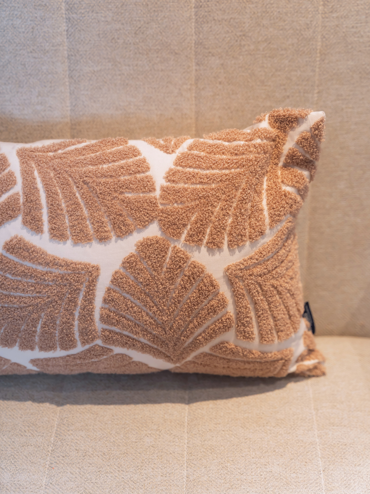 Kama Oats Beige Cotton Embroidered Cushion Cover 12" X 18" - Elysian Home Decor