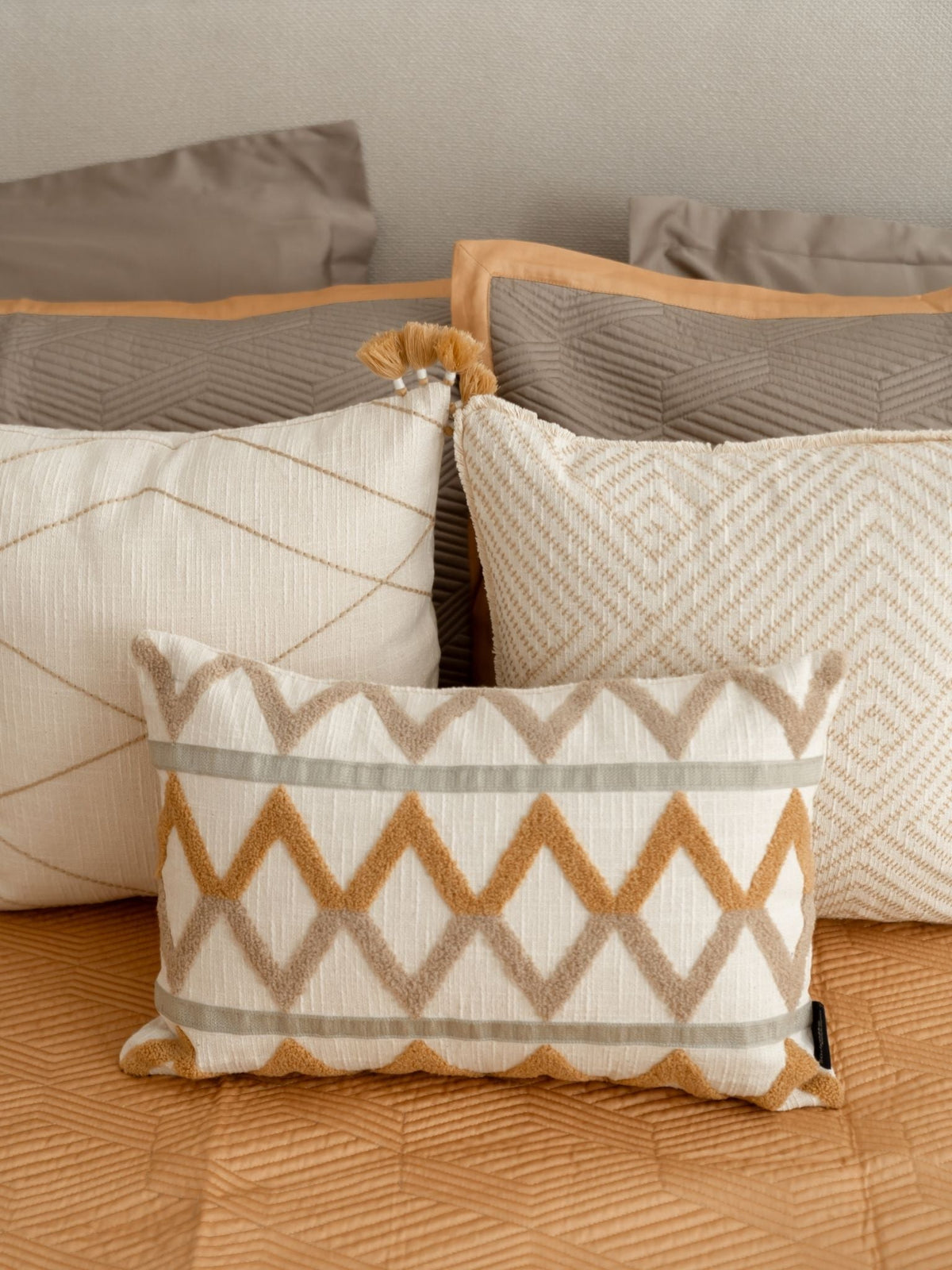 Vigo Cotton Embroidered Beige Cushion Cover 12" X 18" - Elysian Home Decor