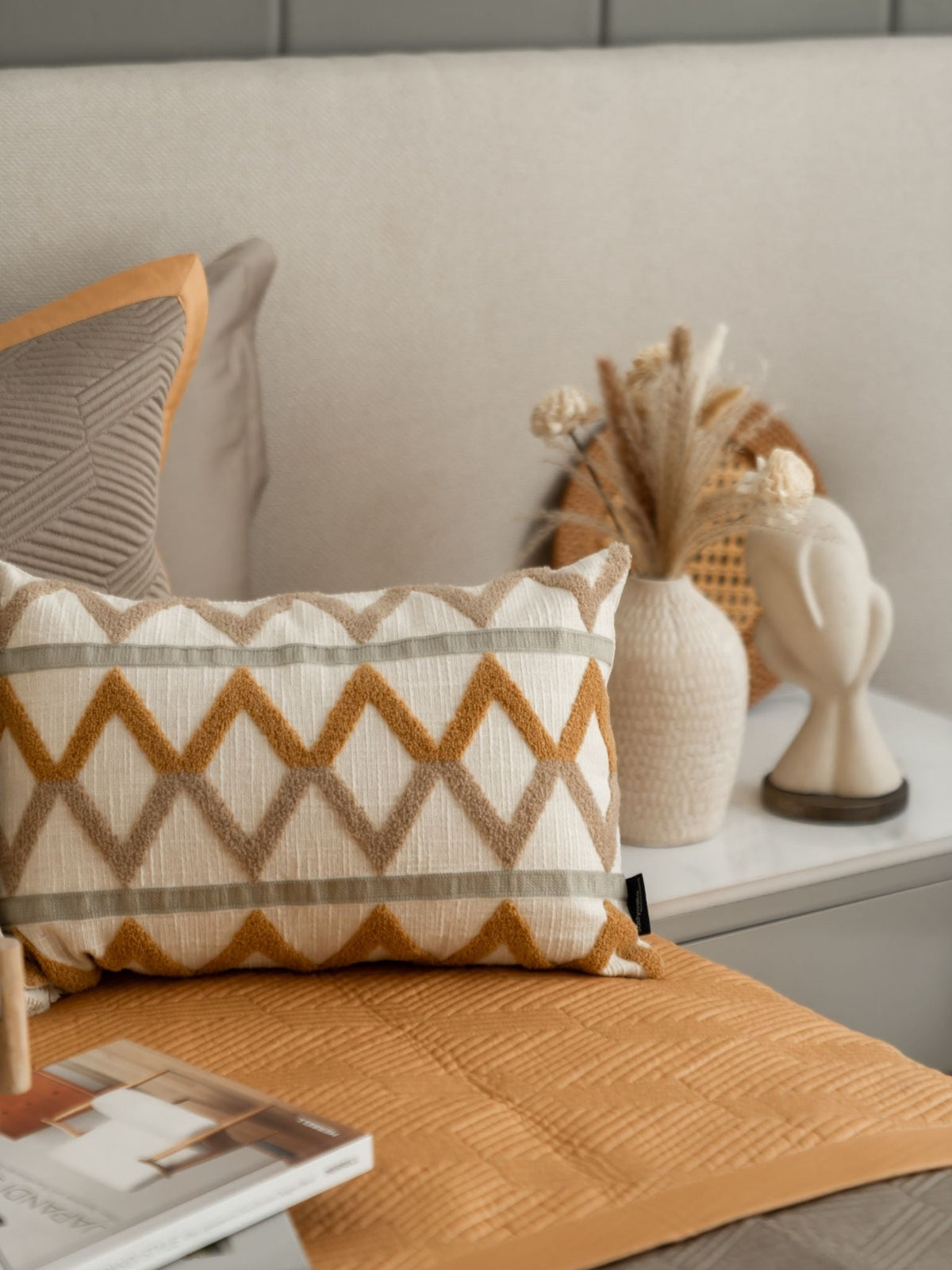 Vigo Cotton Embroidered Beige Cushion Cover 12" X 18" - Elysian Home Decor
