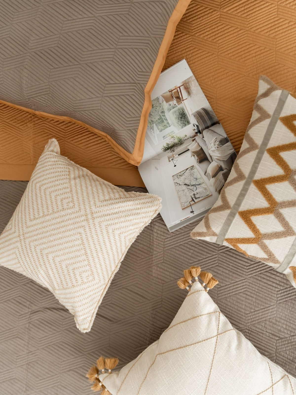 Elantra Cotton Embroidered Beige Cushion Cover 16" X 16" - Elysian Home Decor