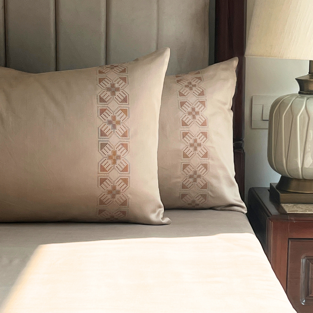 Allure sand bedsheet fabric texture close-up