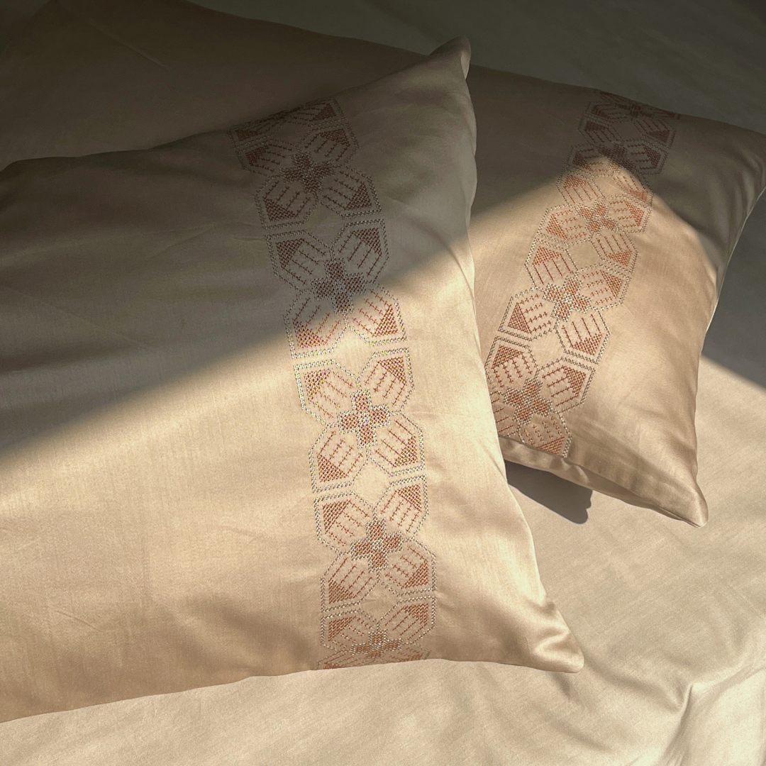 Allure sand pillow cover embroidery detail close-up