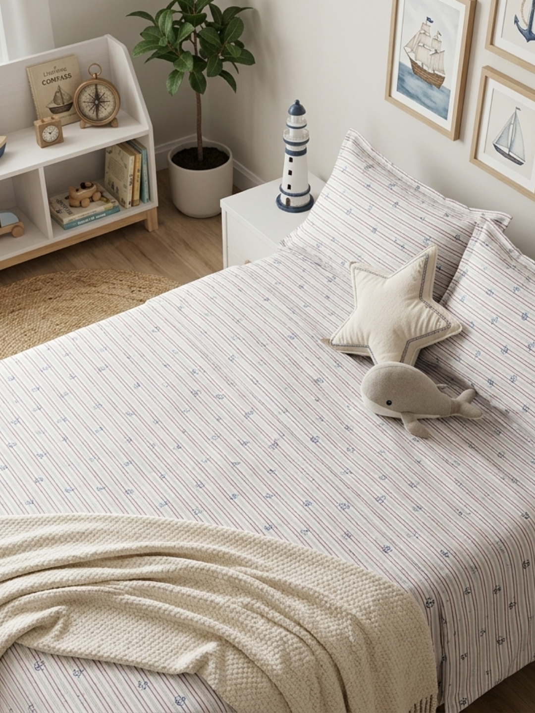 Anchor Bay Ivory Printed Cotton Kids Bedsheet Set - Elysian Home Decor