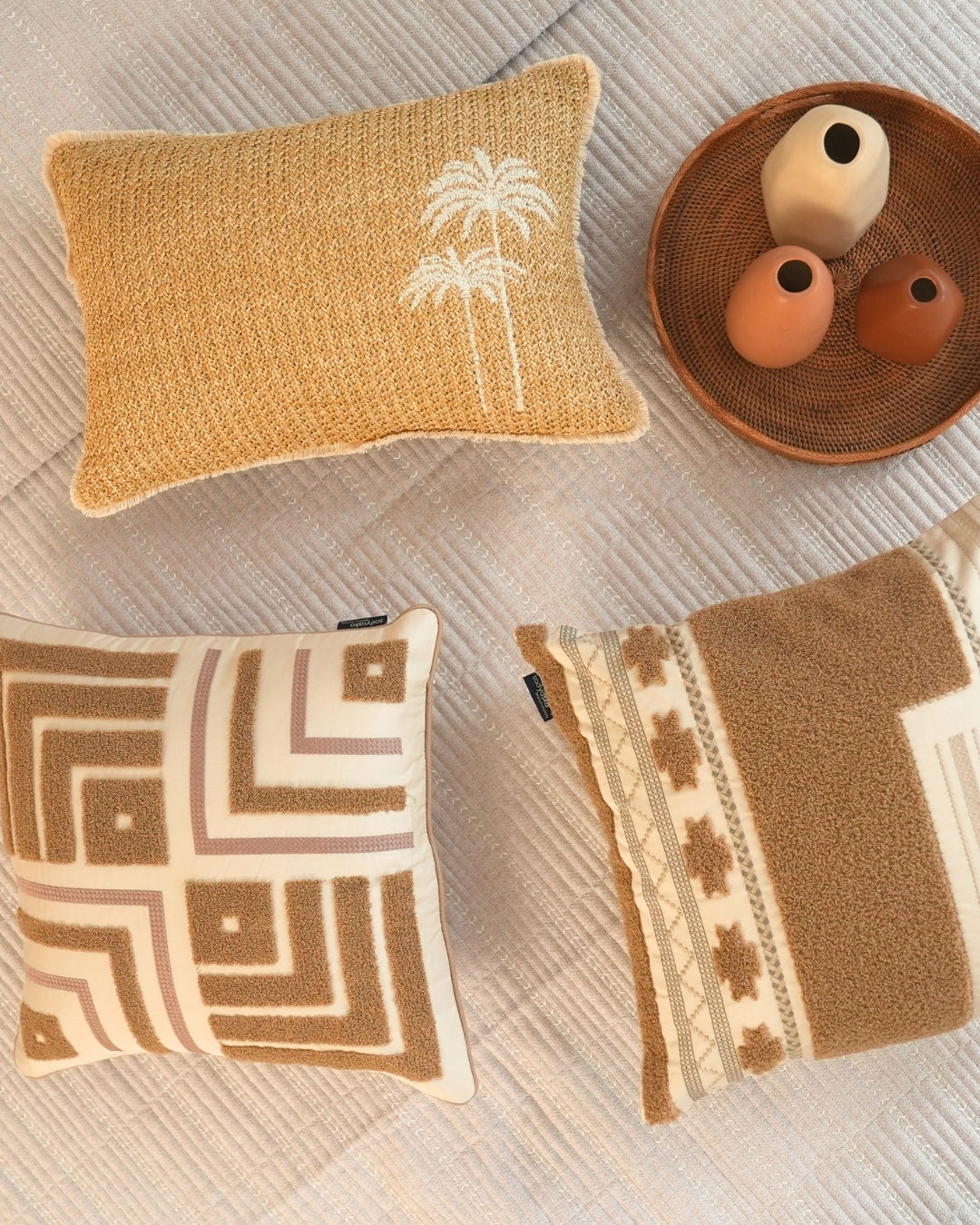 Coco Palm | Palm Springs Embroidered Oats Beige Cushion Cover (Size : 12"X18") - Elysian Home Decor
