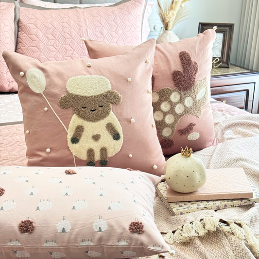 Wooly Wonder Cotton Embroidered Rose Cushion Cover Kids Design 16" X 16" - Elysian Home Decor