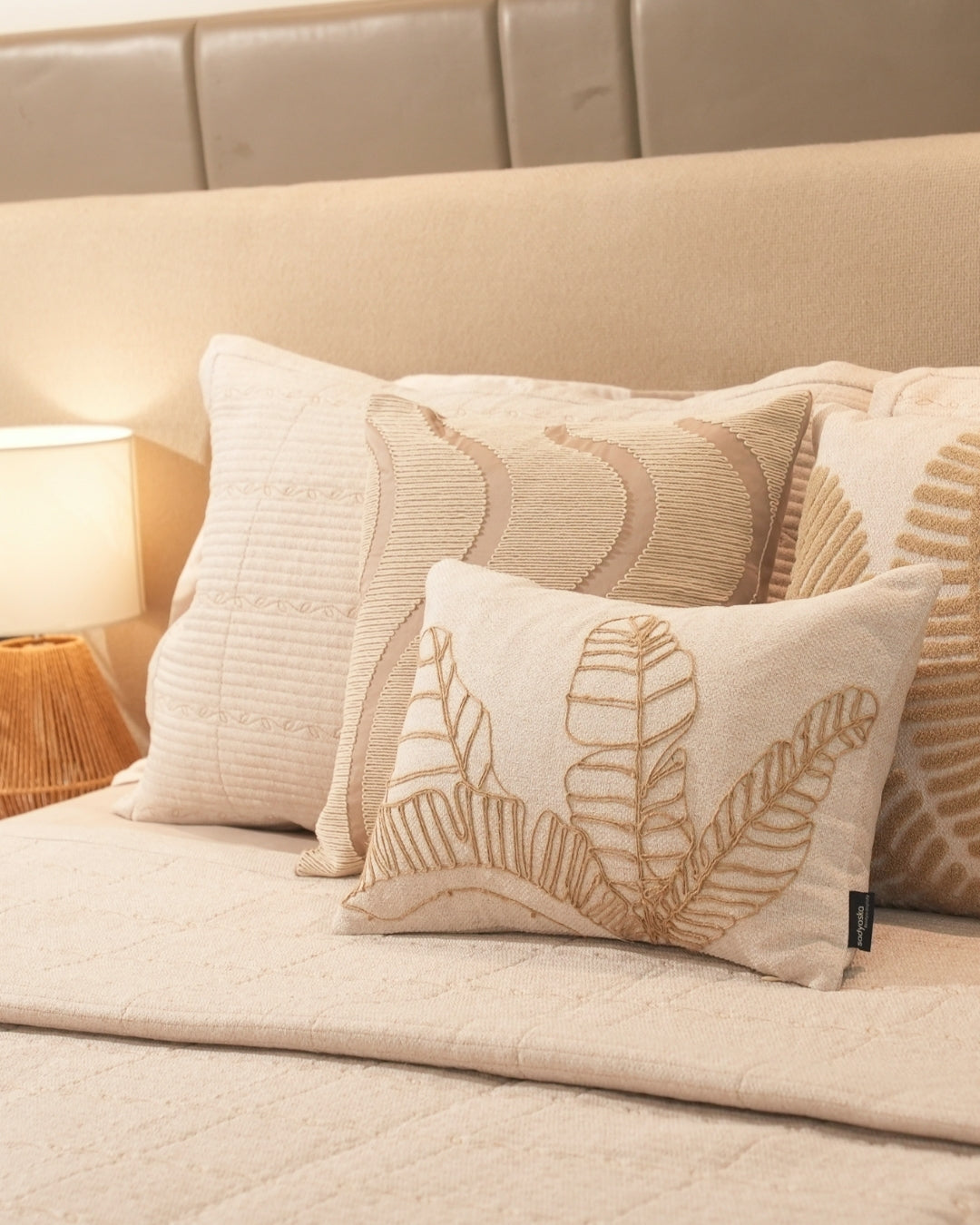 Palmetto Palm Springs Embroidered Beige Cushion Cover (Size : 12"X18") - Elysian Home Decor