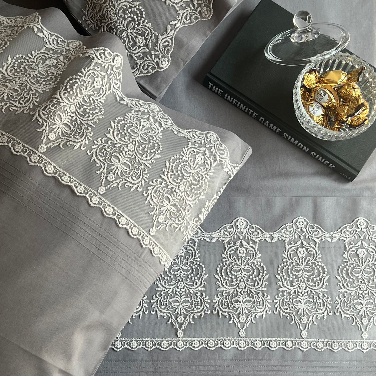 Chantilly elephant grey percale fabric texture close-up