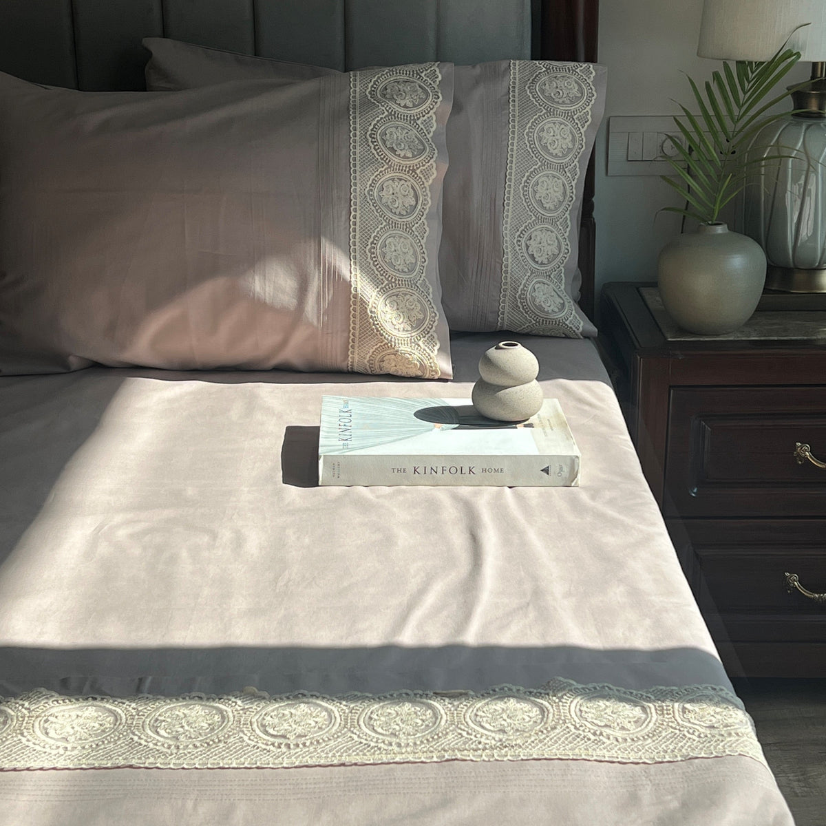 Chantilly mocha percale fabric texture close-up
