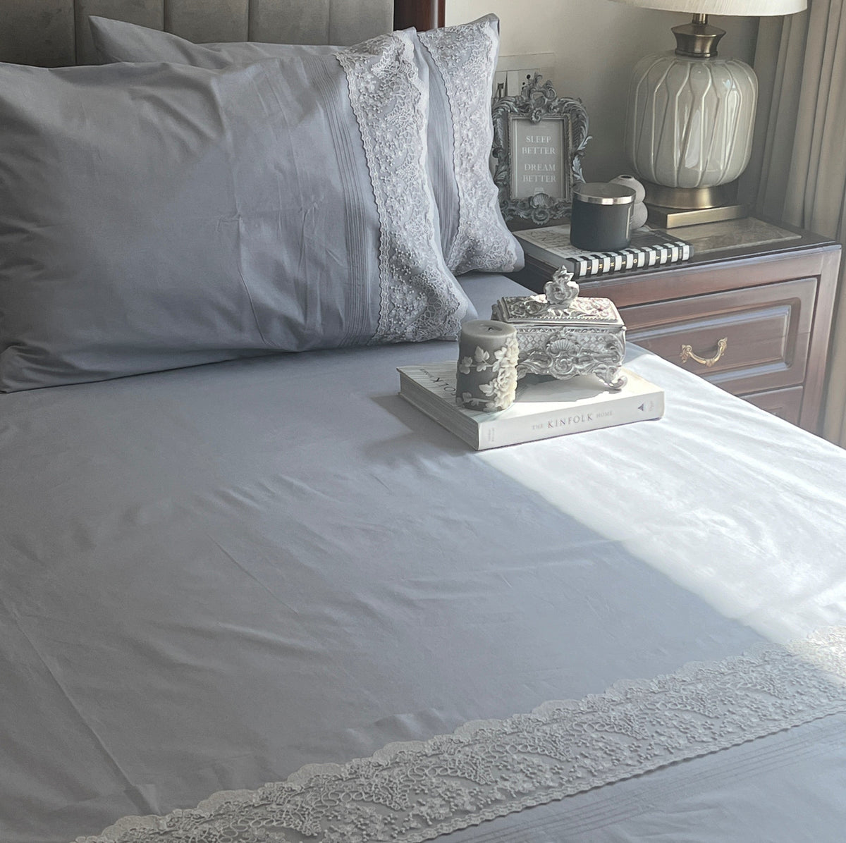 Chantilly slate percale fabric texture close-up