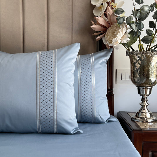 600TC Cotton Checkers Sea Blue Beyond Bedsheet Set - Elysian Home Decor