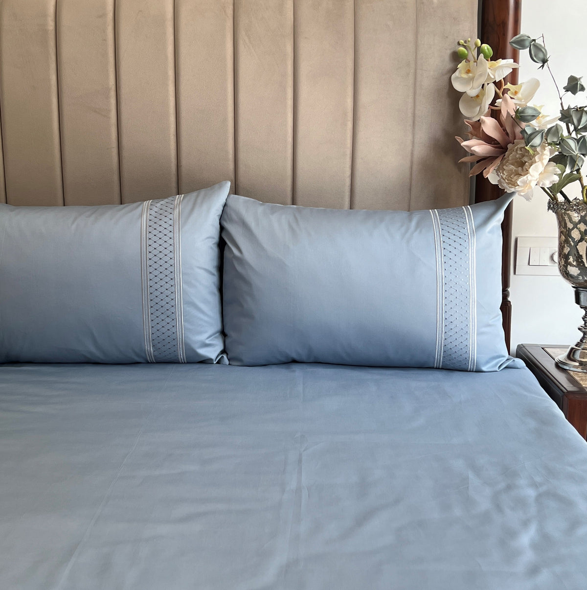 600TC Cotton Checkers Sea Blue Beyond Bedsheet Set - Elysian Home Decor