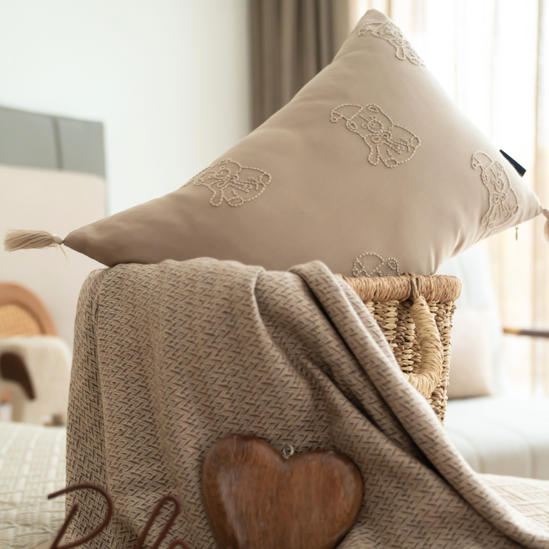 Cuddly Cubbies Cotton Embroidered Sand Cushion Cover Kids Design 12" X 18" - Elysian Home Decor