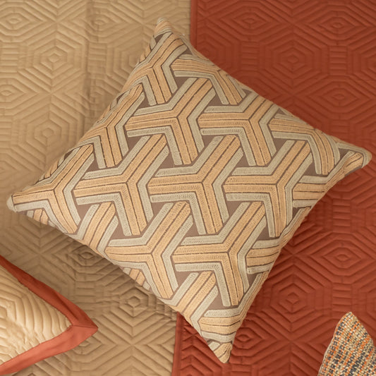 TRELLIS Cotton Embroidered Ivory Cushion Cover 16" X 16" - Elysian Home Decor