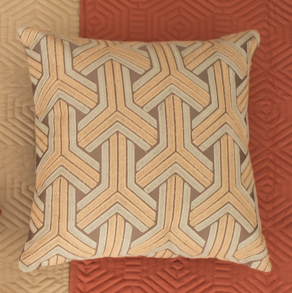 TRELLIS Cotton Embroidered Ivory Cushion Cover 16" X 16" - Elysian Home Decor