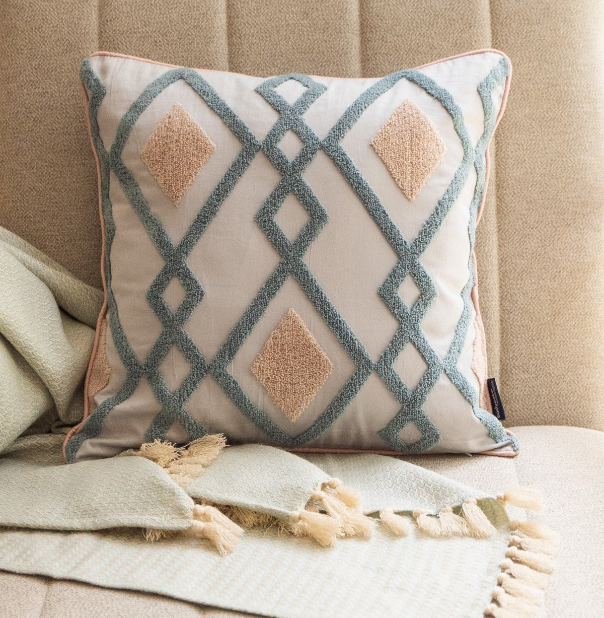 Wanderlust Cotton Embroidered Grey Cushion Cover 16" X 16" - Elysian Home Decor