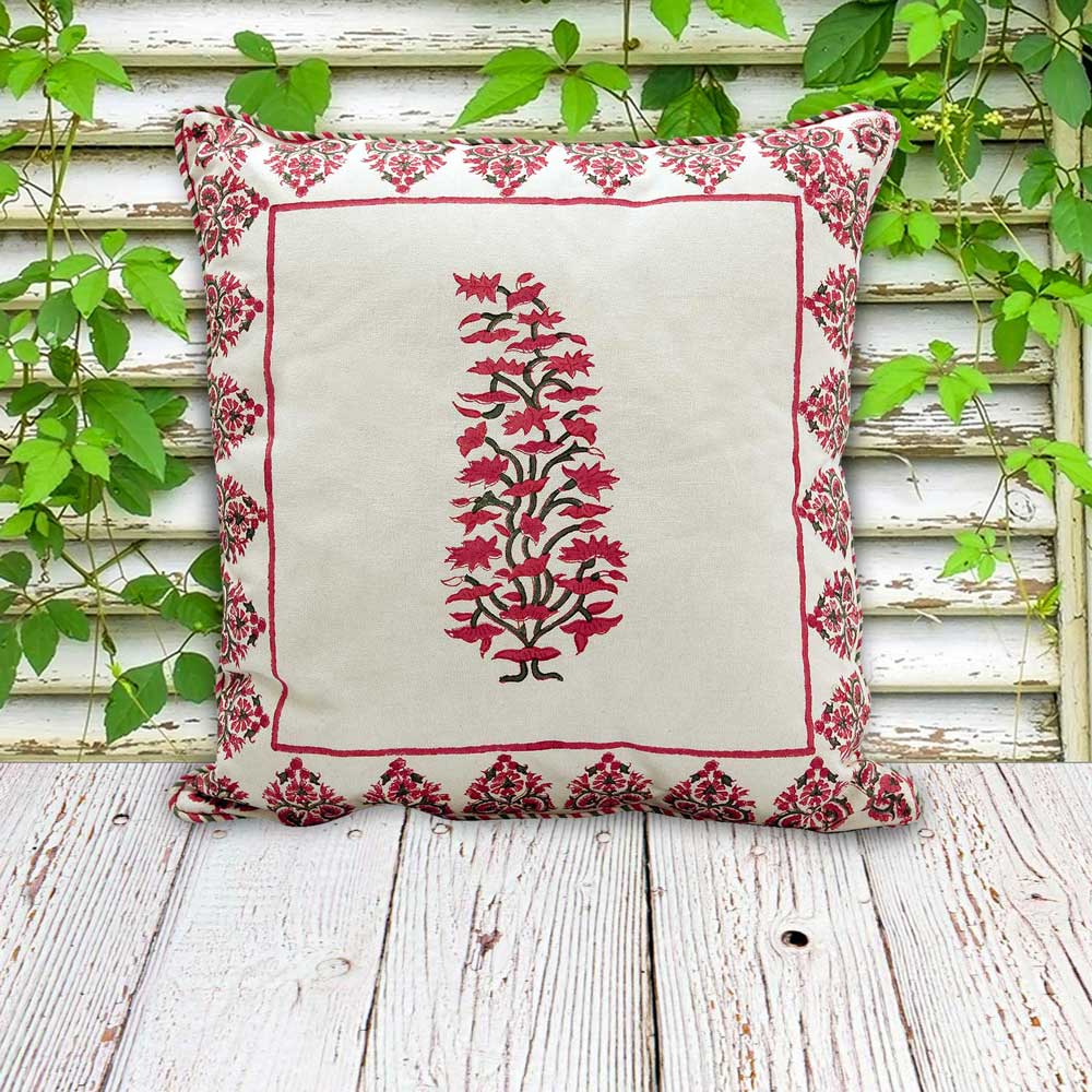 Ruh Hand Block Printed Ethnic Cushion Cover - Elysian Home Decor