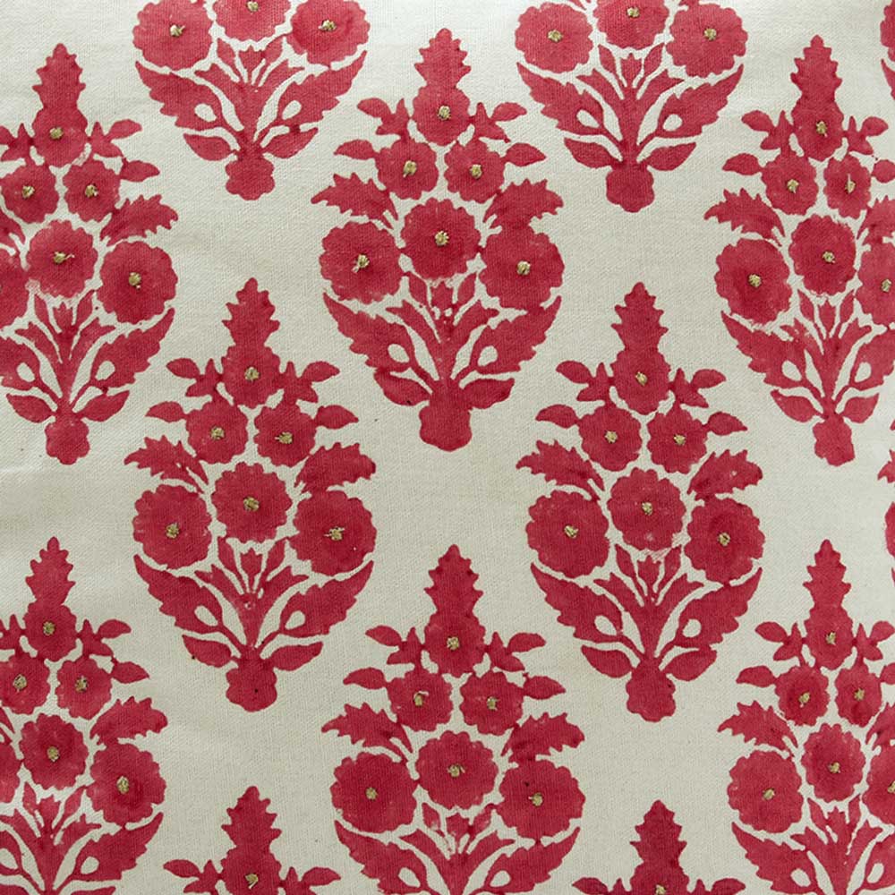 Butah Jaal Hand Block Print Cushion Cover 16"x16" Pink Floral Printed Pattern Cushion Case - Elysian Home Decor
