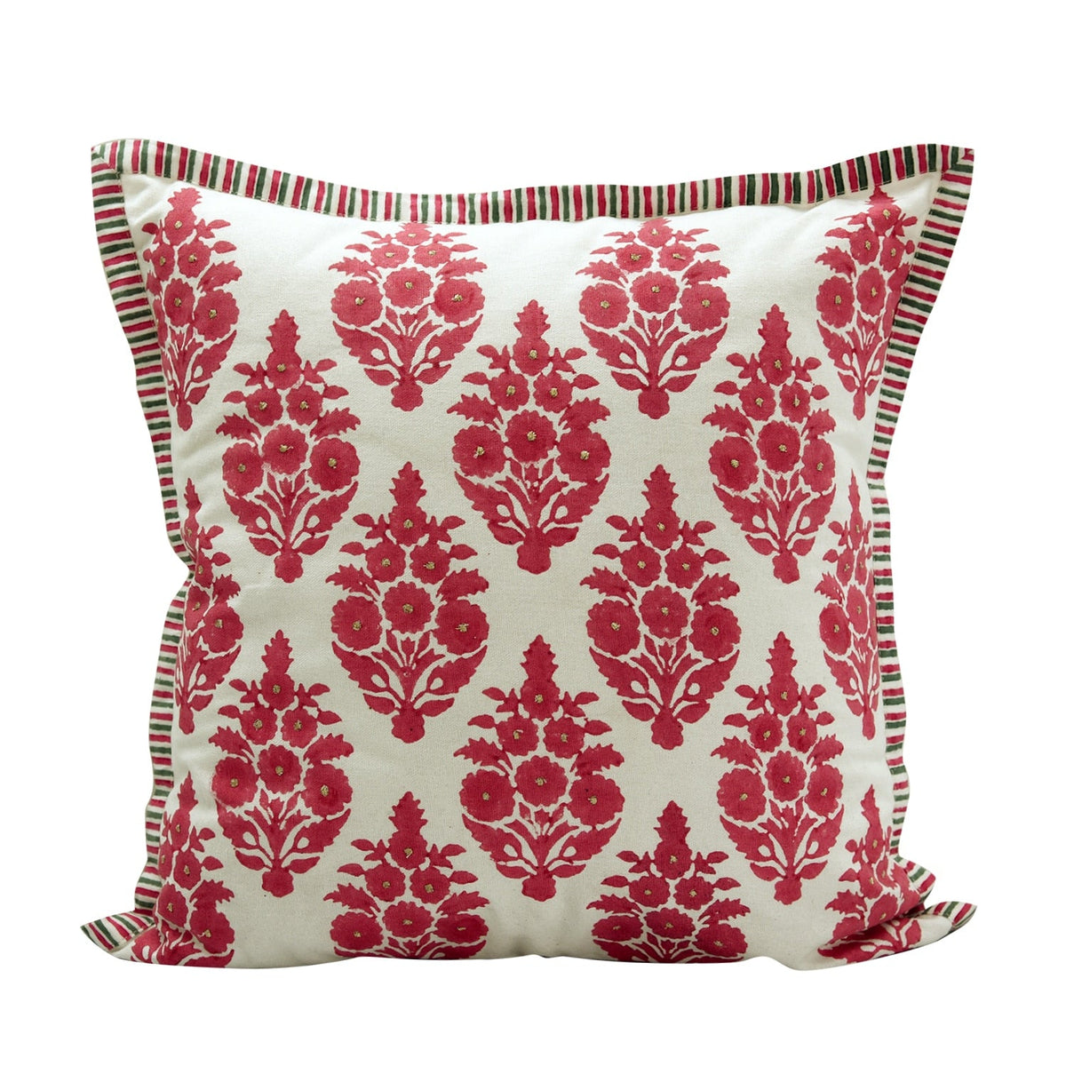 Butah Jaal Hand Block Print Cushion Cover 16"x16" Pink Floral Printed Pattern Cushion Case - Elysian Home Decor