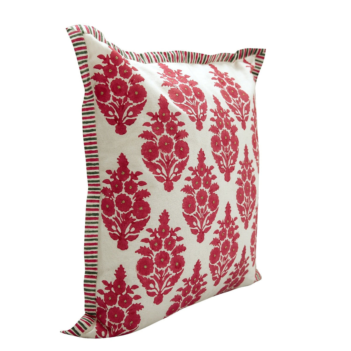 Butah Jaal Hand Block Print Cushion Cover 16"x16" Pink Floral Printed Pattern Cushion Case - Elysian Home Decor