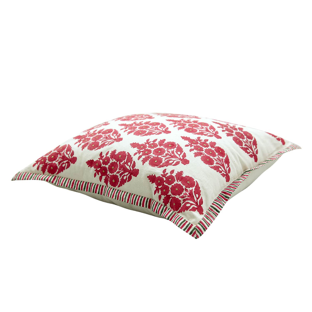 Butah Jaal Hand Block Print Cushion Cover 16"x16" Pink Floral Printed Pattern Cushion Case - Elysian Home Decor