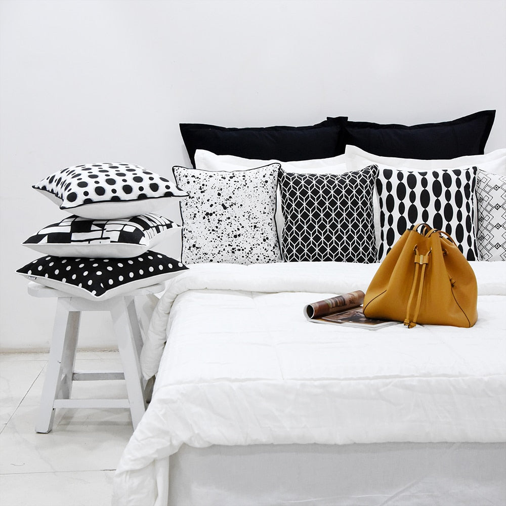 Black & White Checked Decorative Cushion Cover (16"X16") Geometric Pattern Cotton Cushion Pillowcase - Elysian Home Decor