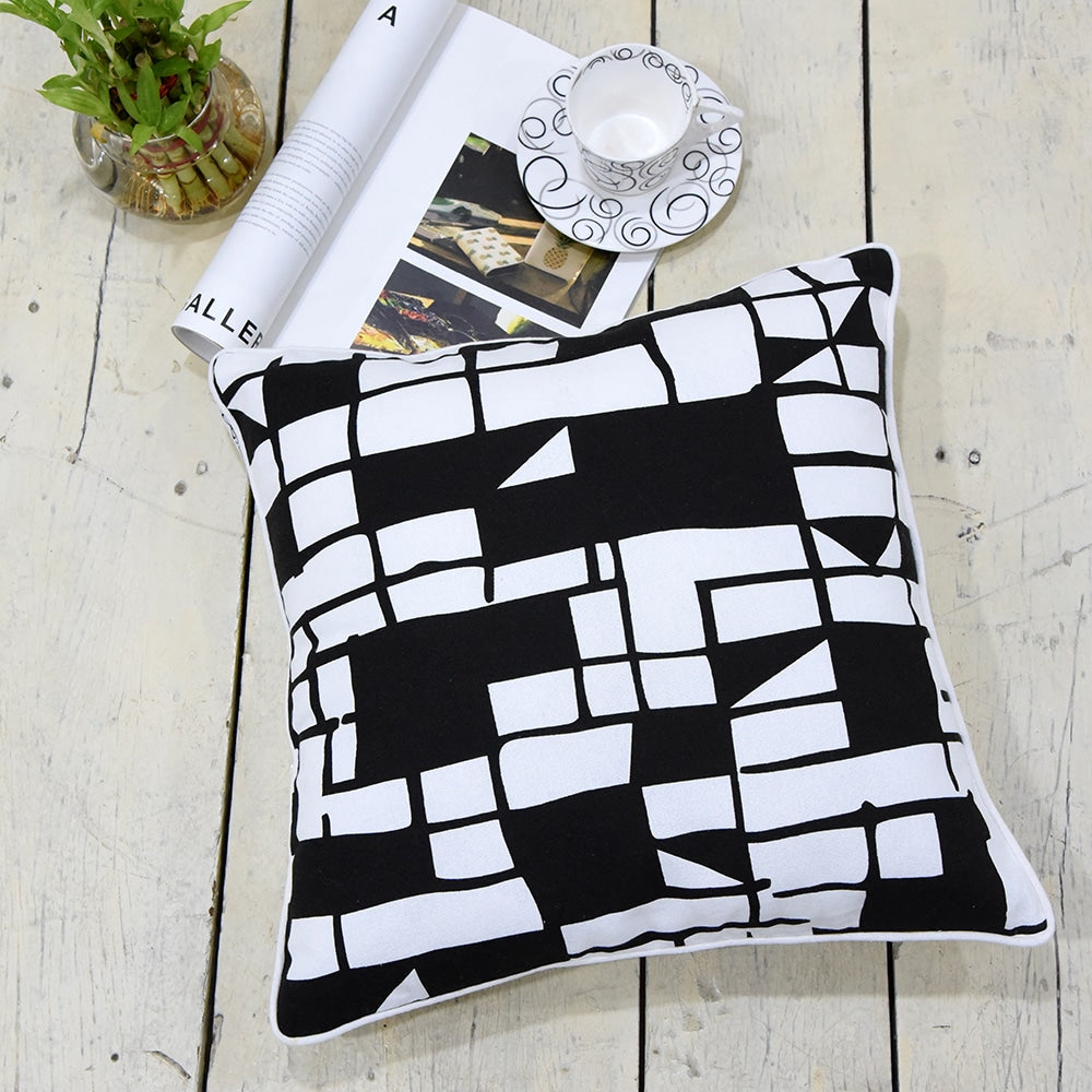 Black & White Cotton Cushion Cover 16x16 Screen Printed