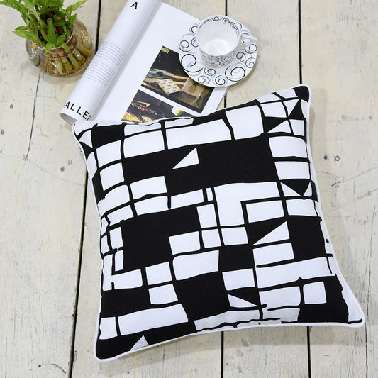 Black & White Cotton Cushion Cover 16x16 Screen Printed