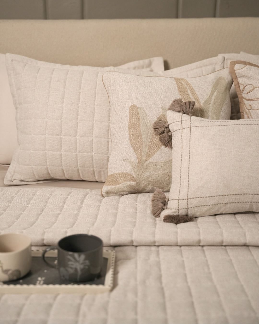 Sage Whisper Palm Springs Embroidered Beige Cushion Cover (Size : 16"X16") - Elysian Home Decor