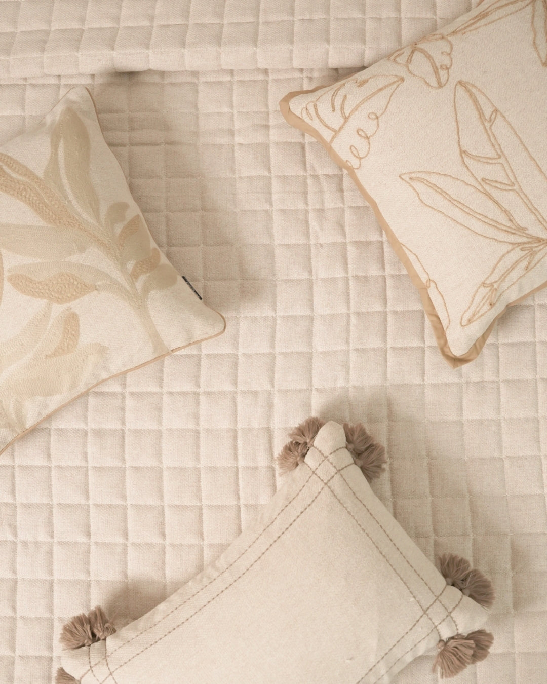 Olive Mist Palm Springs Embroidered Beige Cushion Cover (Size : 12"X18") - Elysian Home Decor