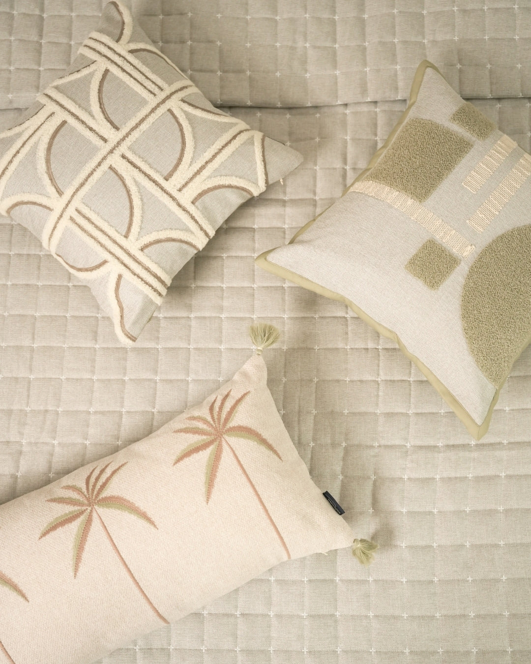 Arcadia Palm Springs Embroidered Grey Cushion Cover (Size : 16"X16") - Elysian Home Decor