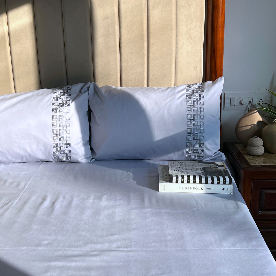 Evara Smoke Blue Dreams Bedsheet - Elysian Home Decor