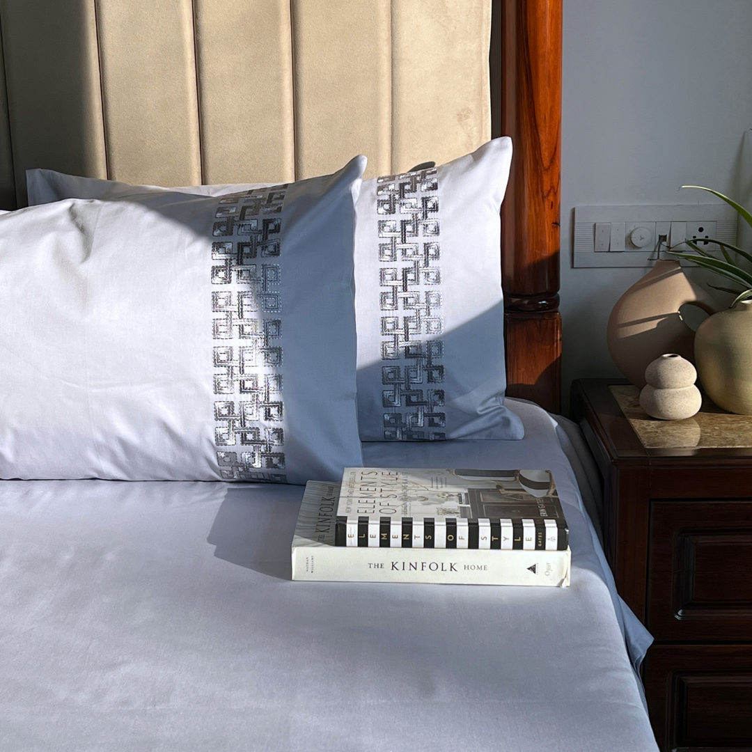 Evara Smoke Blue Dreams Bedsheet - Elysian Home Decor