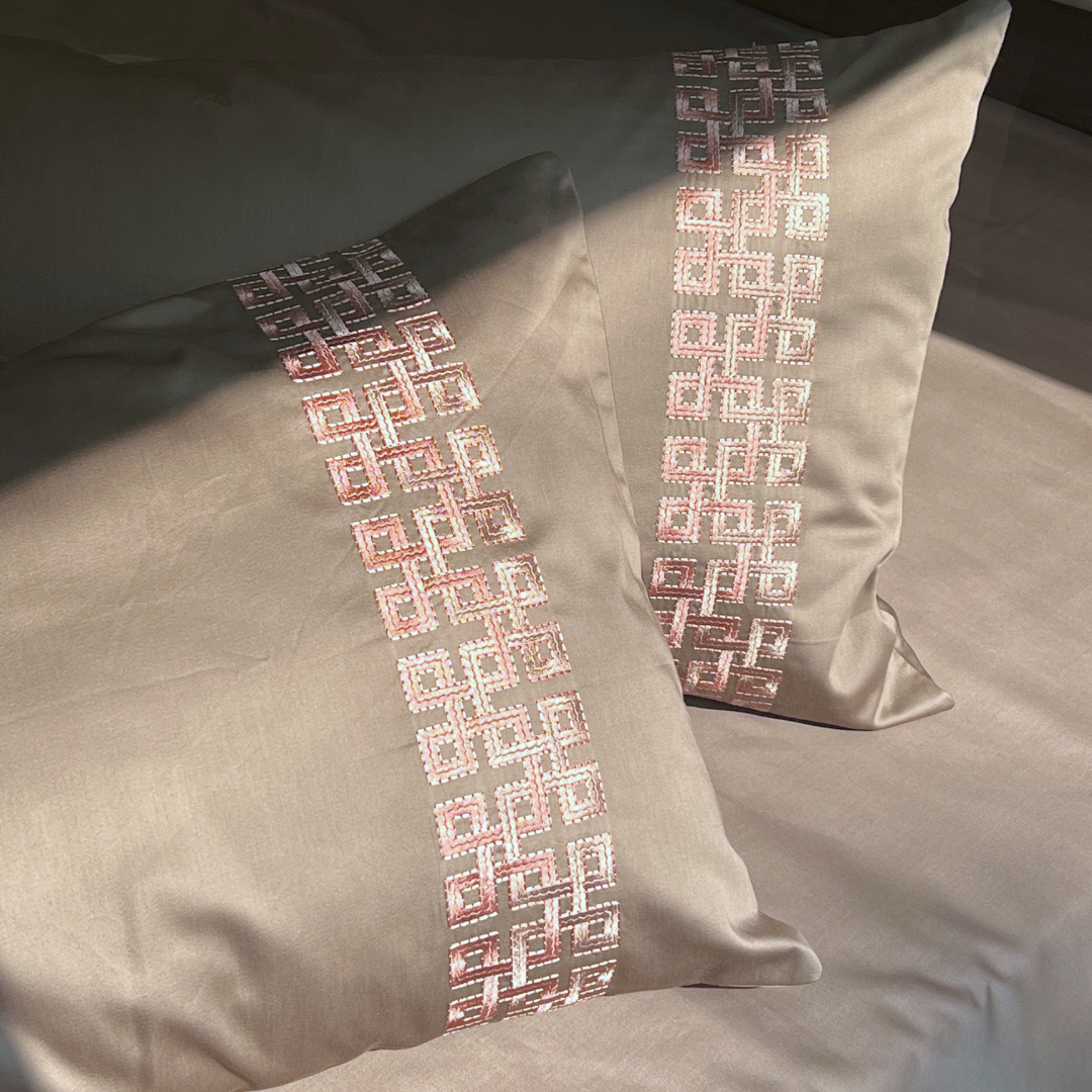 Evara taupe bedsheet fabric texture close-up