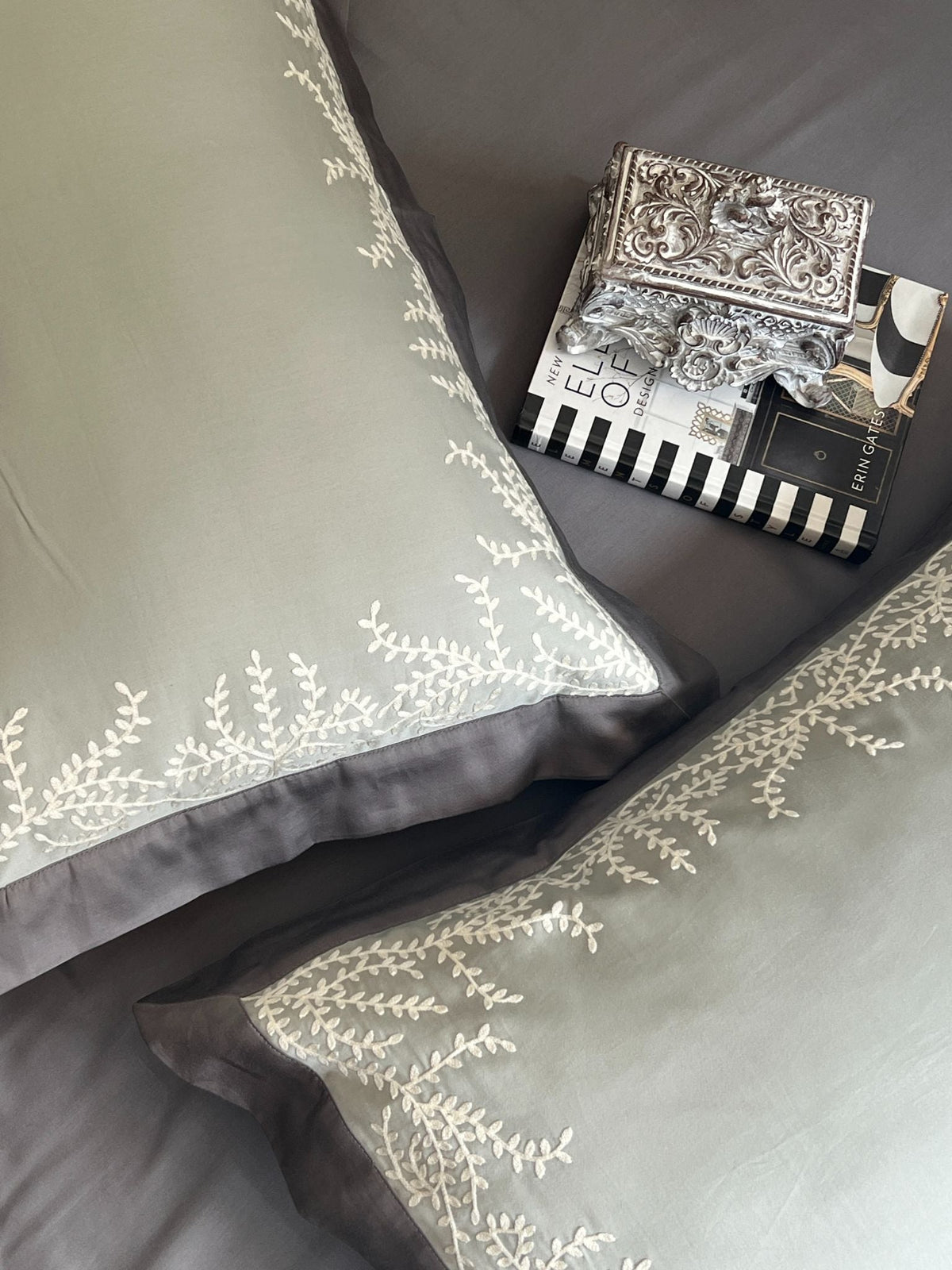 Faith Sage Green Elephant Grey Desire Cotton Bedsheet Set (5 PC Set) - Elysian Home Decor