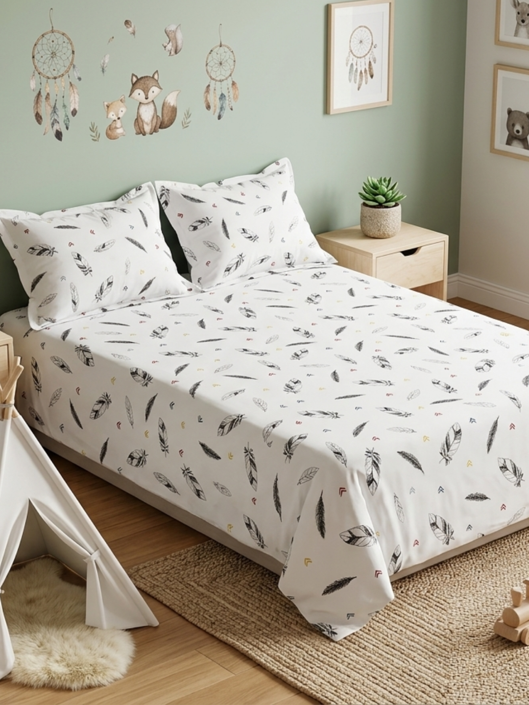 Feathertouch Ivory Printed Cotton Bedsheet Set - Elysian Home Decor