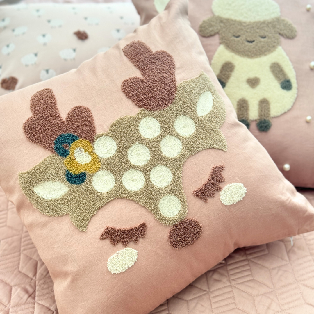 Foxy Cotton Embroidered Rose Cushion Cover Kids Design 16" X 16" - Elysian Home Decor