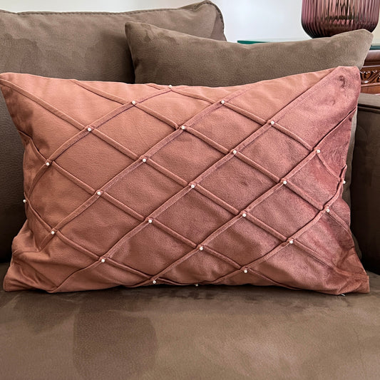 Decorative Grid Blush Velvet Cushion Cover 12x18 - Elysian Home Decor
