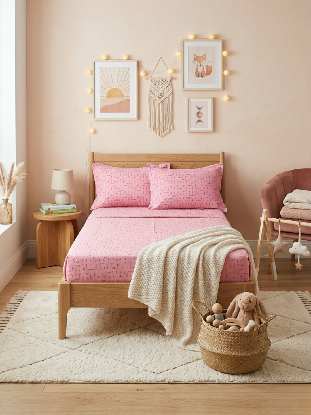 Hello Kitty Pink Printed Cotton Kids Bedsheet Set - Elysian Home Decor