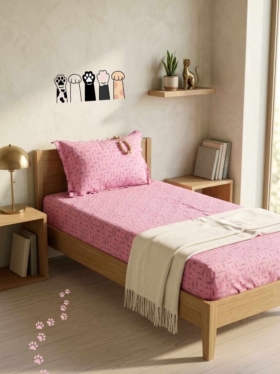 Hello Kitty Pink Printed Cotton Kids Bedsheet Set - Elysian Home Decor