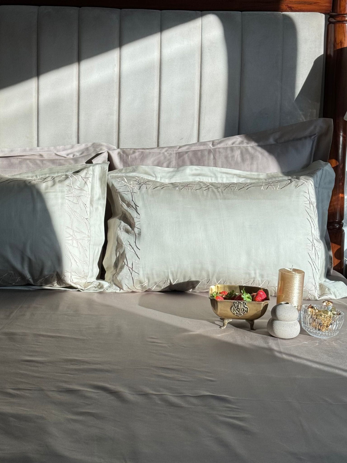 Hope Beige Taupe Desire Cotton Bedsheet Set (5 PC Set) - Elysian Home Decor