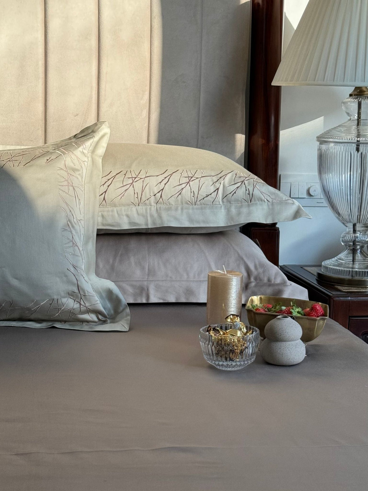 Hope Beige Taupe Desire Cotton Bedsheet Set (5 PC Set) - Elysian Home Decor