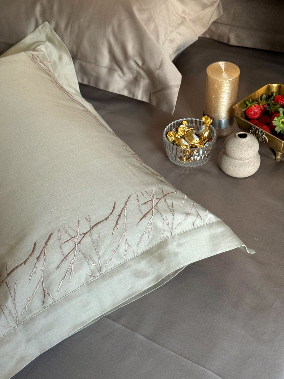 Hope Beige Taupe Desire Cotton Bedsheet Set (5 PC Set) - Elysian Home Decor