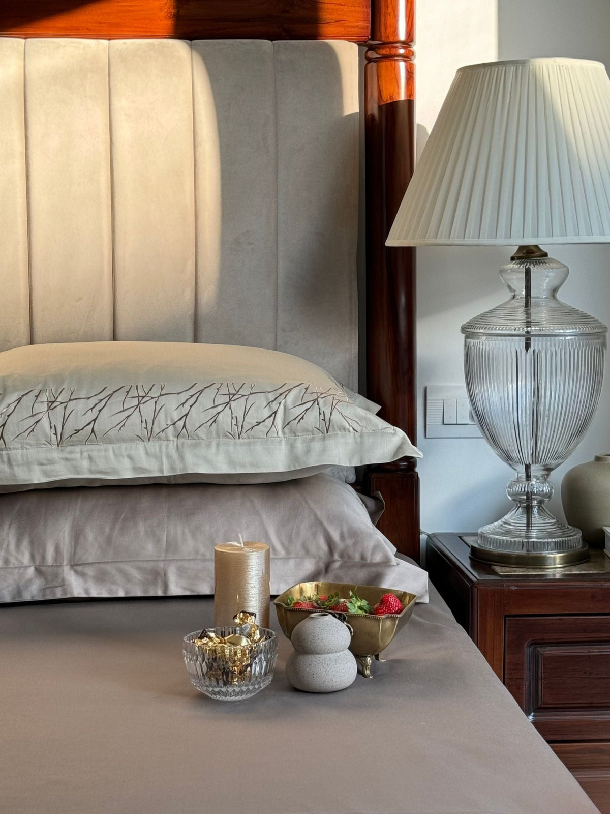 Hope Beige Taupe Desire Cotton Bedsheet Set (5 PC Set) - Elysian Home Decor