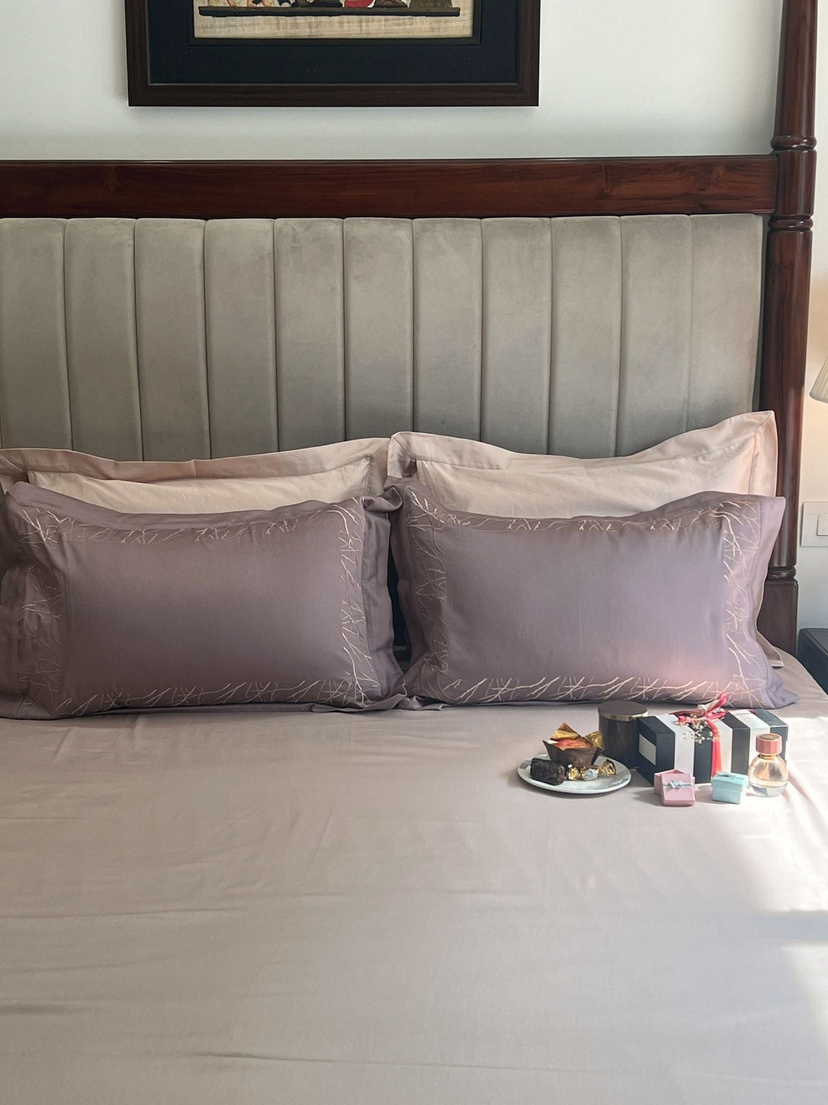 Hope Old Rose Buff Desire Cotton Bedsheet Set (5 PC Set) - Elysian Home Decor