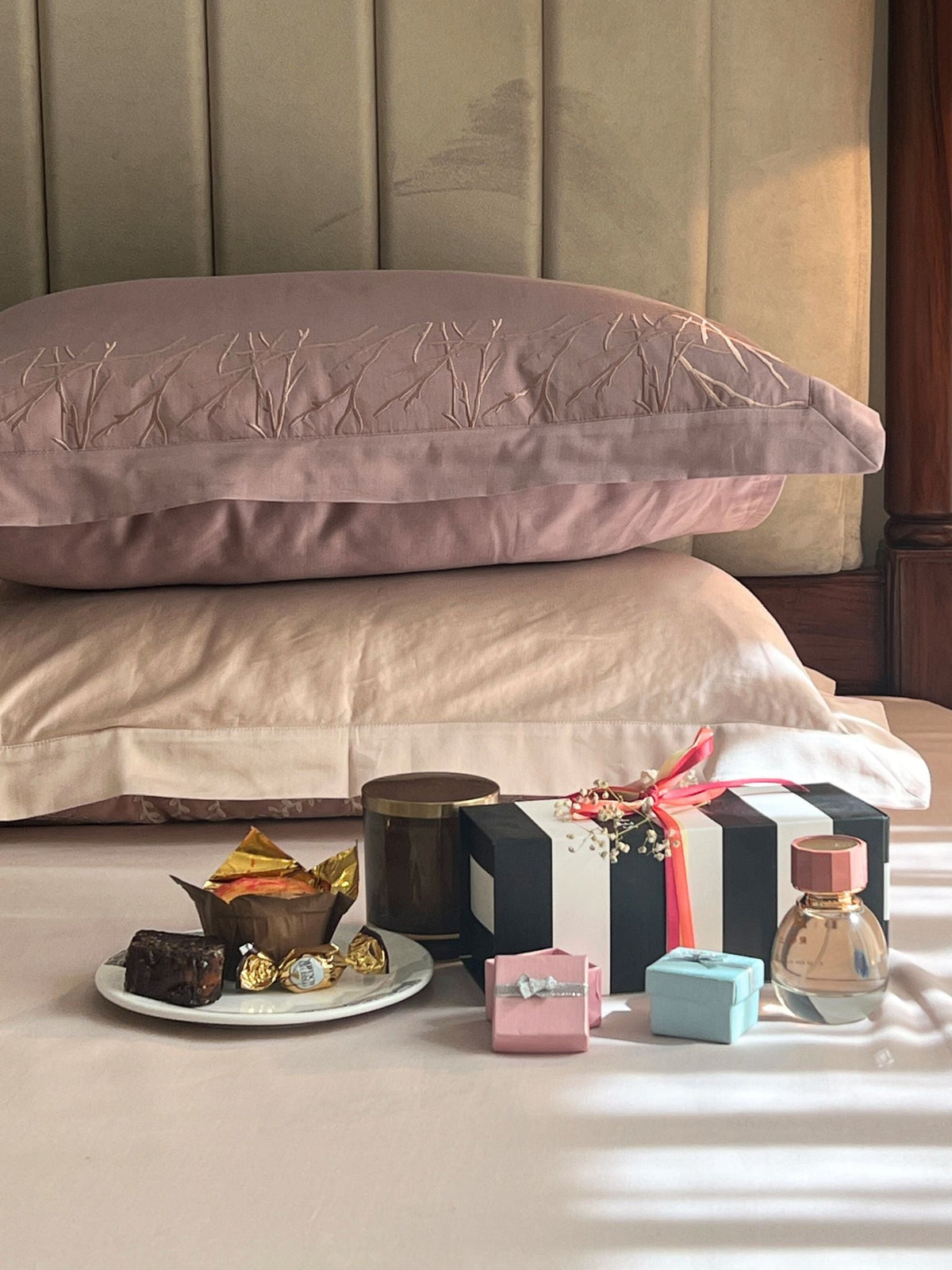 Hope Old Rose Buff Desire Cotton Bedsheet Set (5 PC Set) - Elysian Home Decor