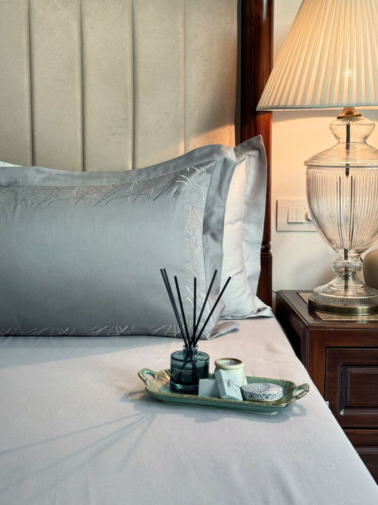 Hope Slate Pearl Grey Desire Cotton Bedsheet Set (5 PC Set) - Elysian Home Decor