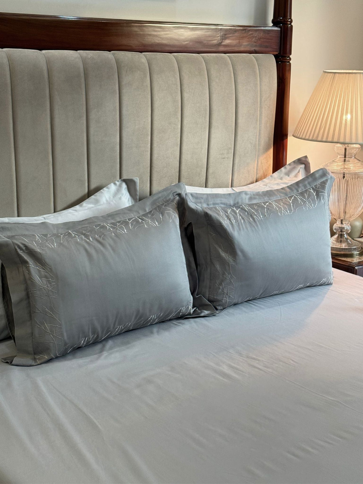 Hope Slate Pearl Grey Desire Cotton Bedsheet Set (5 PC Set) - Elysian Home Decor