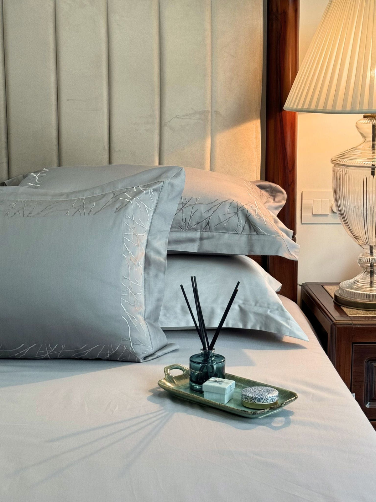 Hope Slate Pearl Grey Desire Cotton Bedsheet Set (5 PC Set) - Elysian Home Decor