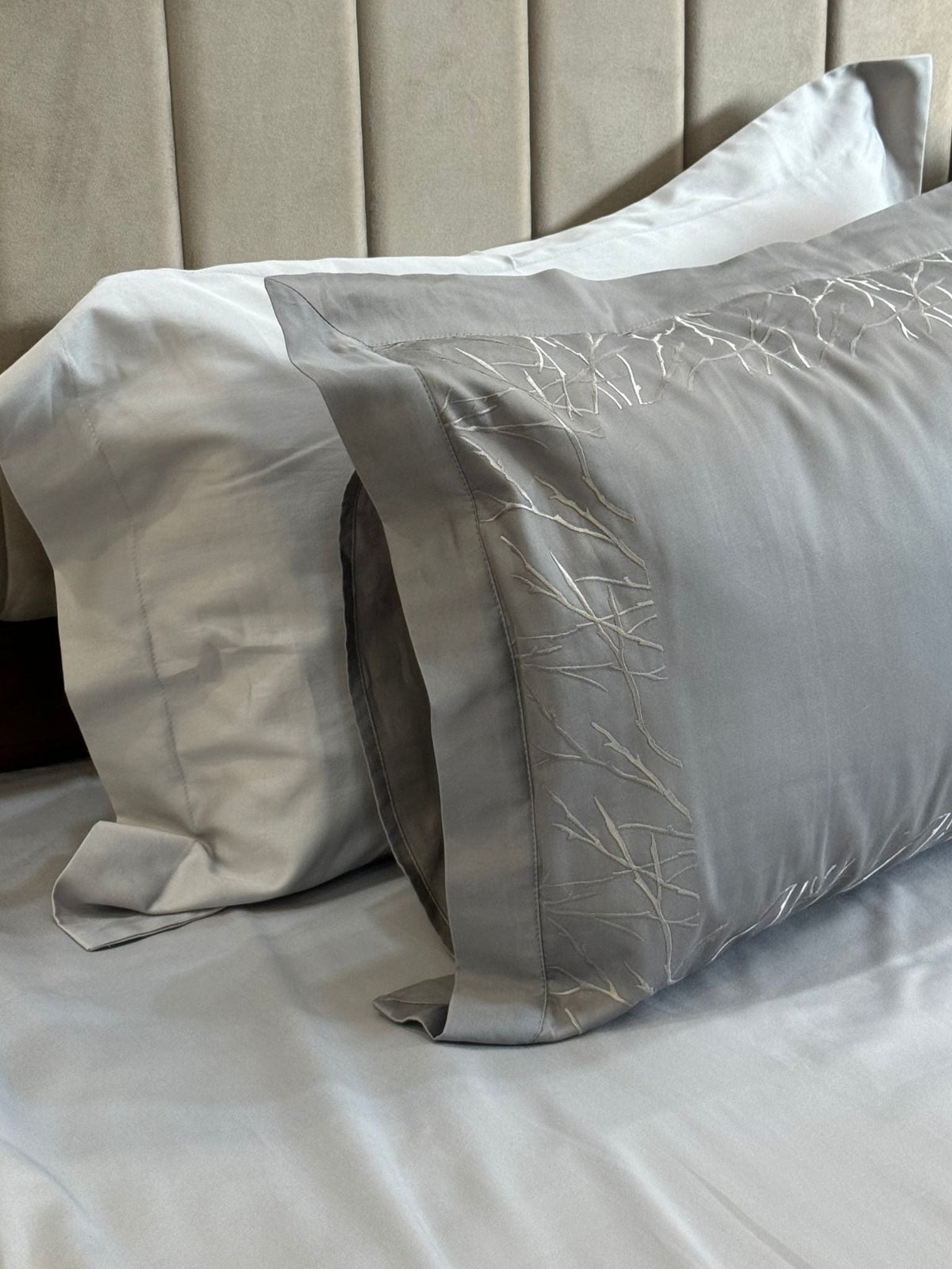 Hope Slate Pearl Grey Desire Cotton Bedsheet Set (5 PC Set) - Elysian Home Decor